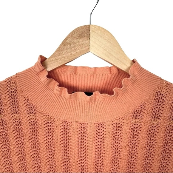 J Crew Womens Pointelle Sweater Medium Peach Ruffle Sheer Preppy Pastel Dainty - Picture 5 of 14
